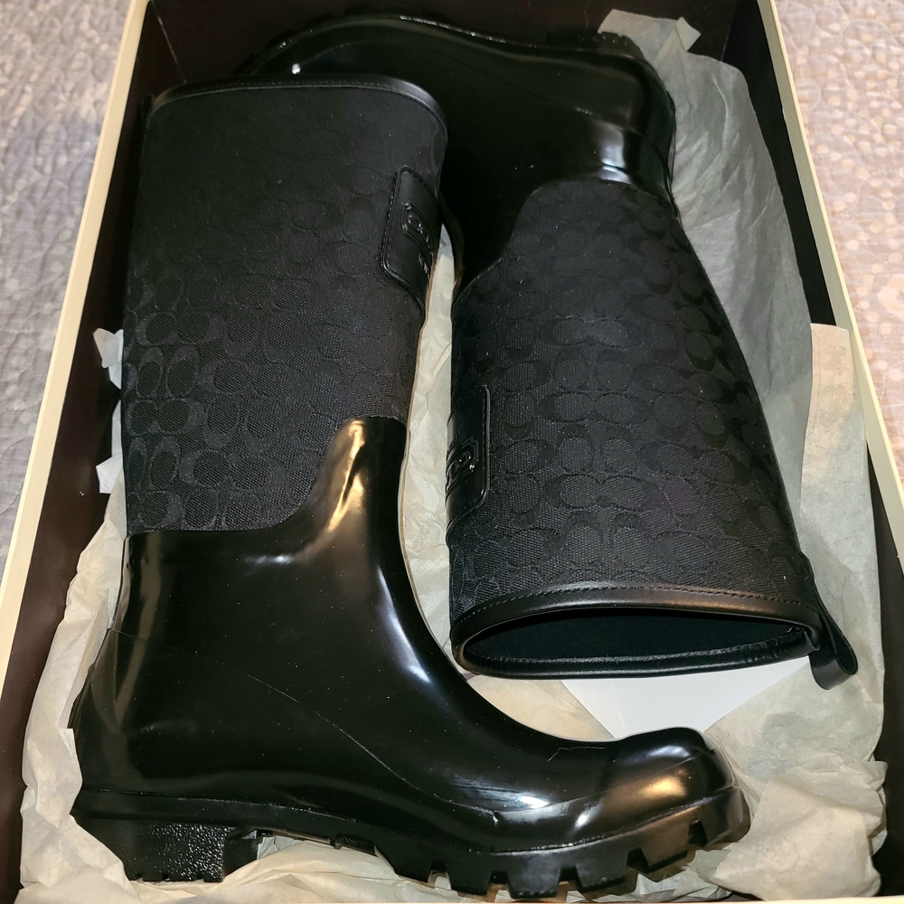 Coach Pearl Shiny Rubber Rain Boots